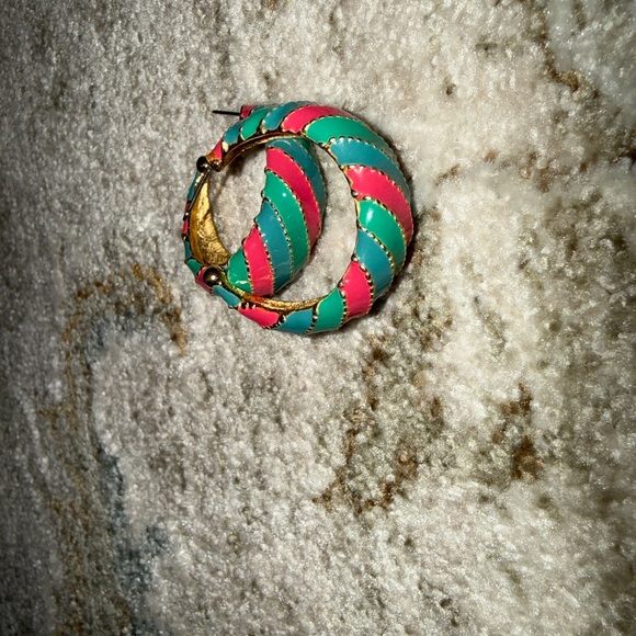 Jewelry - Vintage Colorful Striped Hoop Earrings